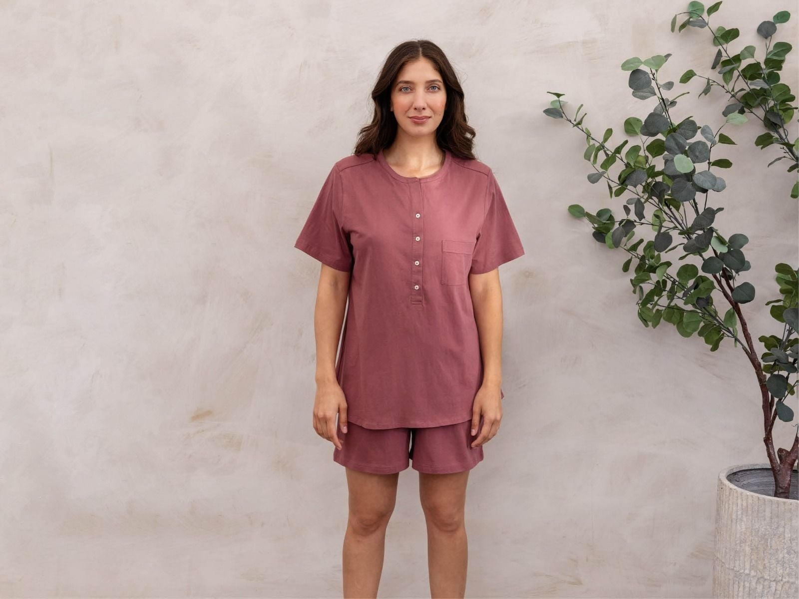 Ensemble de pyjama court en jersey pour femme rose du soir
