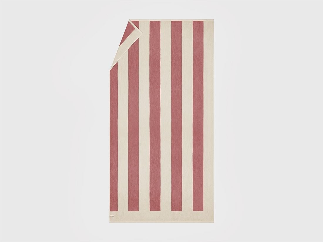 Drap de plage en velours à rayures rose poudré 100x180 - 1 pc