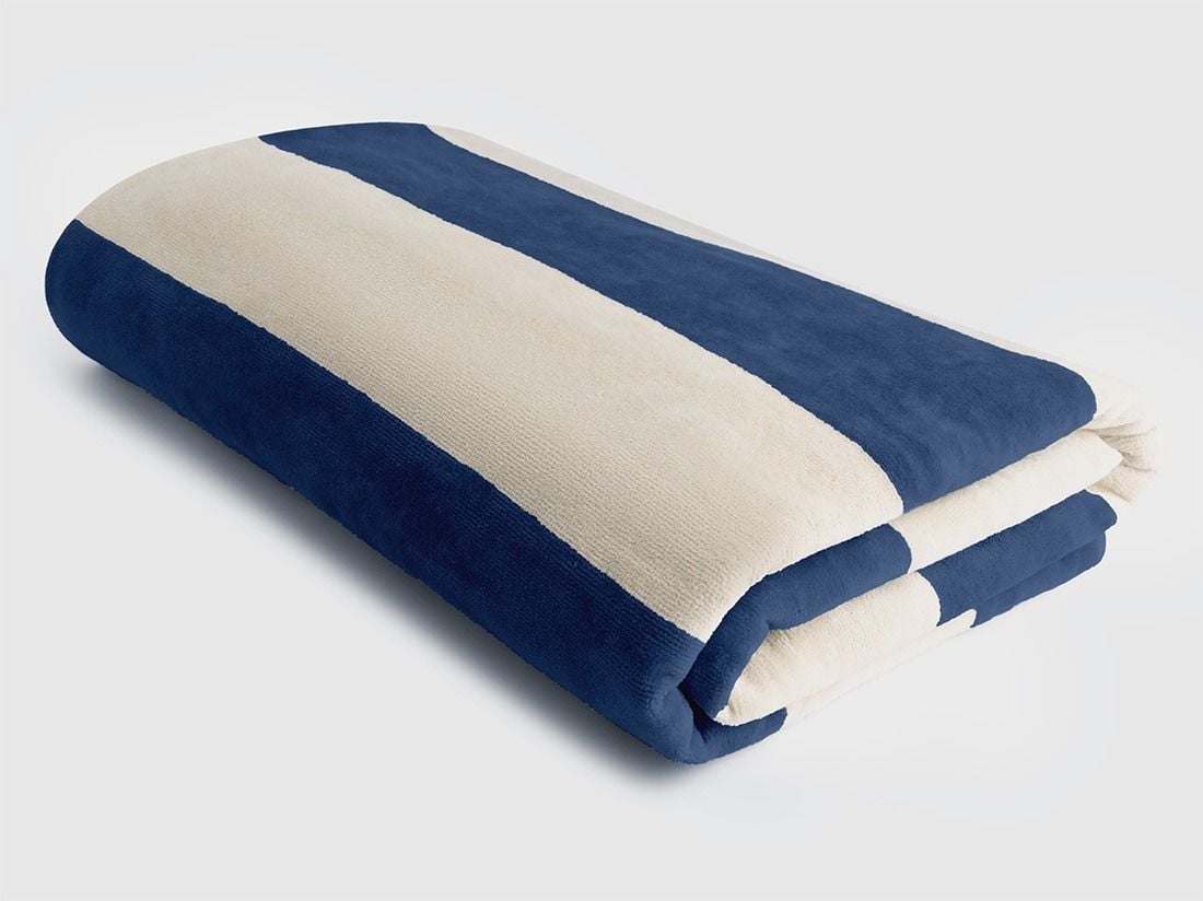 Drap de plage velours à rayures bleu marine 100x180 - 1 pc