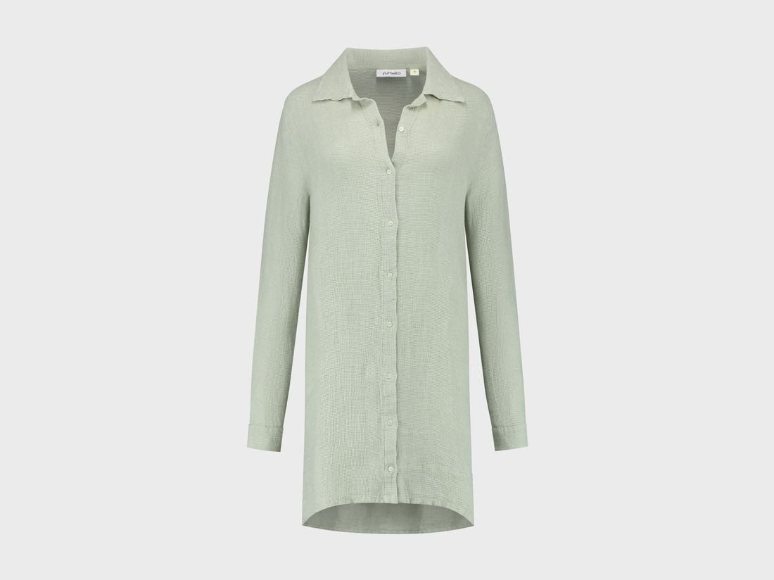 Robe chemise lin lavé gaufré vert brumeux