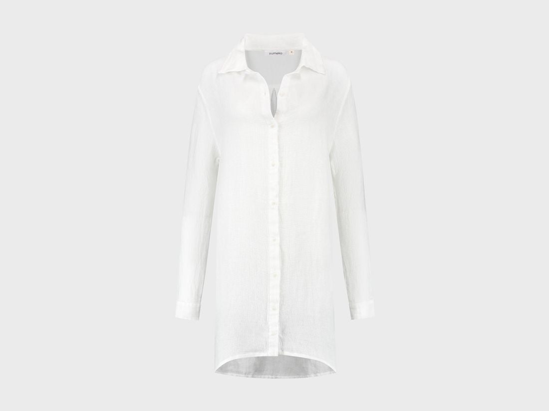 Robe chemise lin lavé gaufré blanc pur