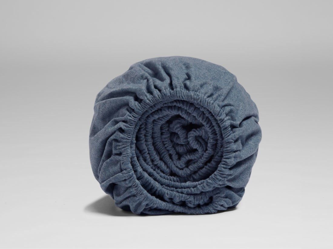 Drap-housse flanelle de coton bleu denim