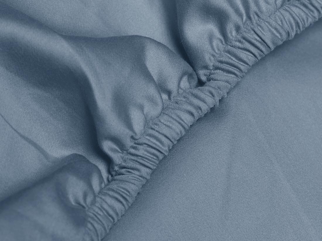 Drap-housse satin de coton bleu délavé