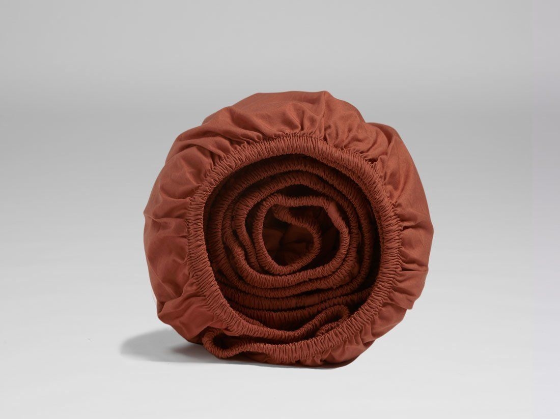 Drap-housse percale de coton rouge rouille