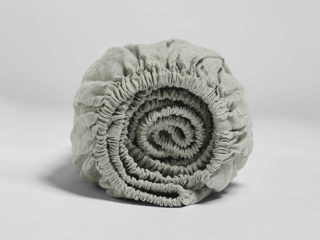 Drap-housse lin lavé vert brumeux