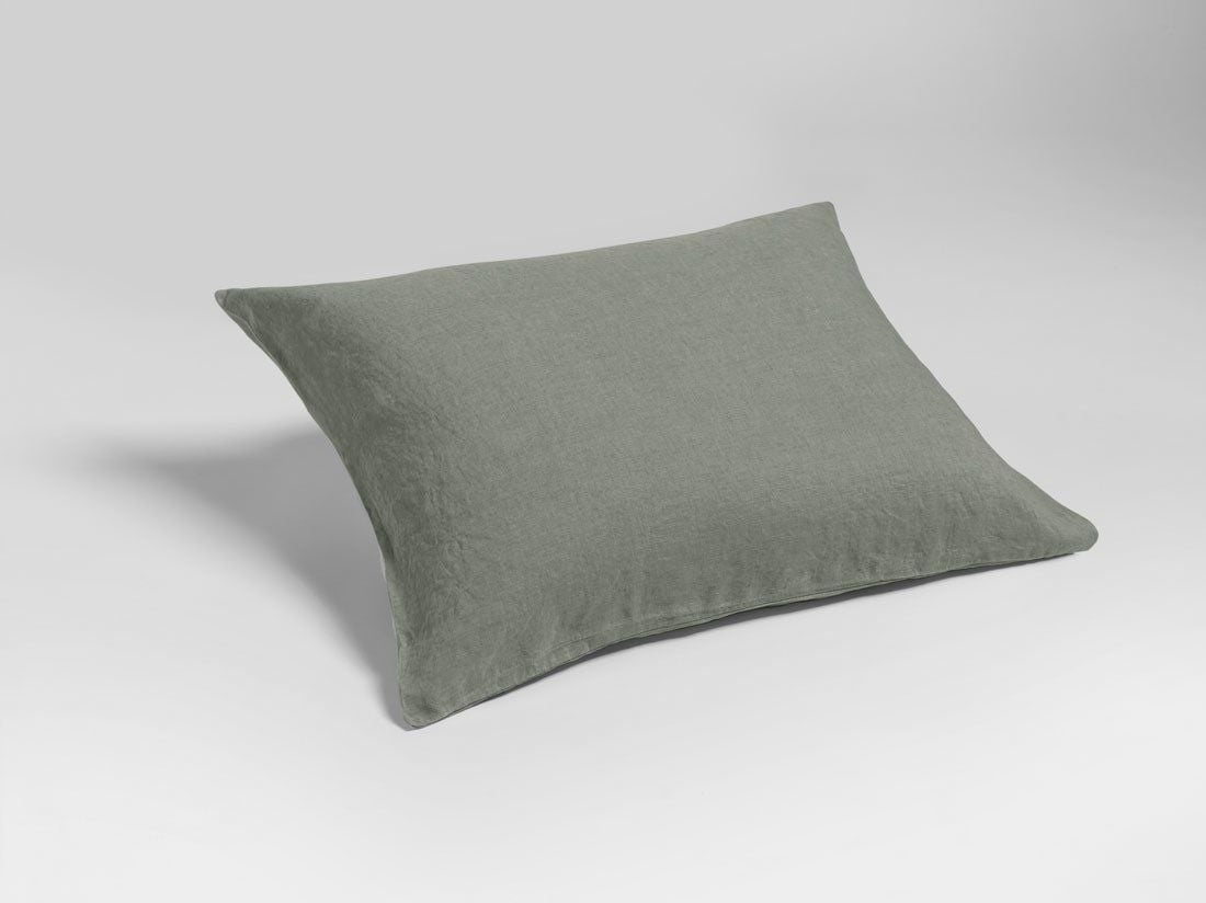 Taie d'oreiller lin lavé vert pierre