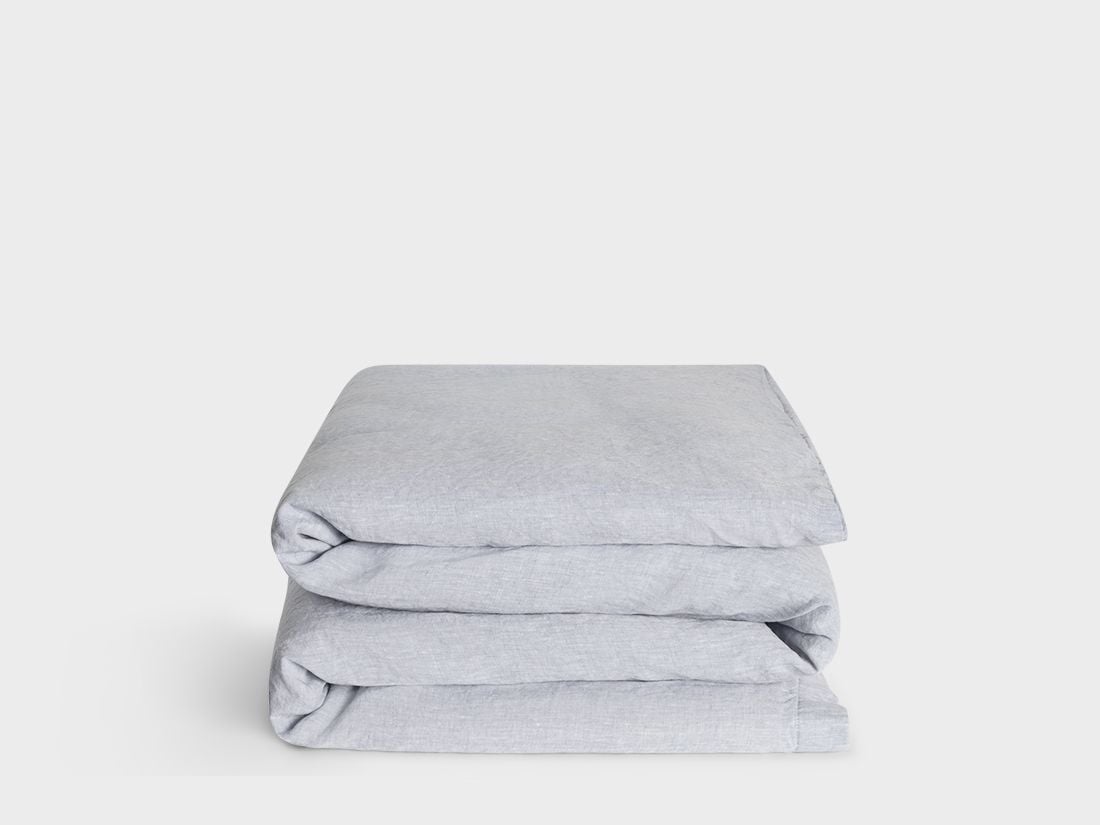 Housse de couette enfant lin lavé bleu chambray 100x135