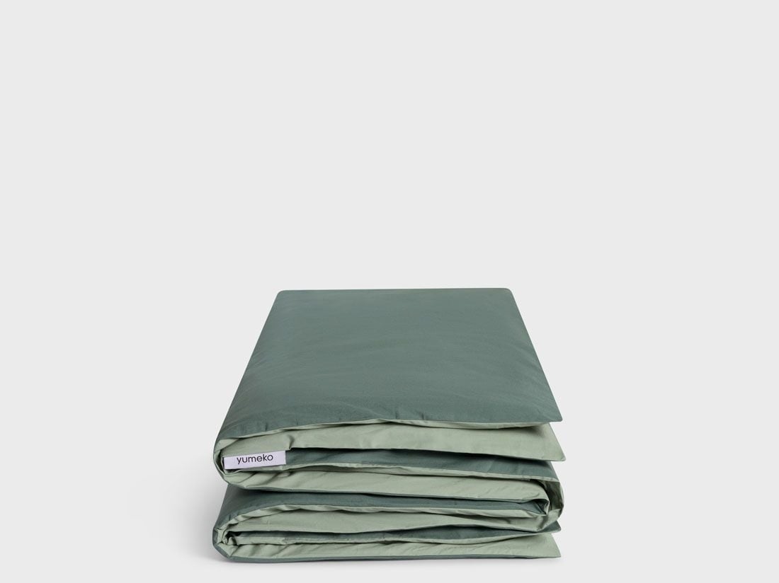 Housse de couette enfant percal double face vert jade/forêt 120x150
