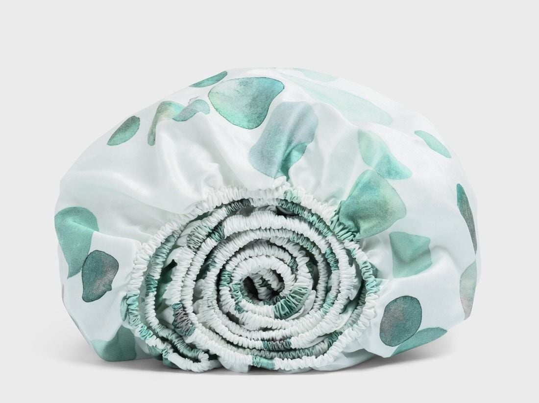Drap-housse enfant satin de coton touches d’aquarelle vert océan