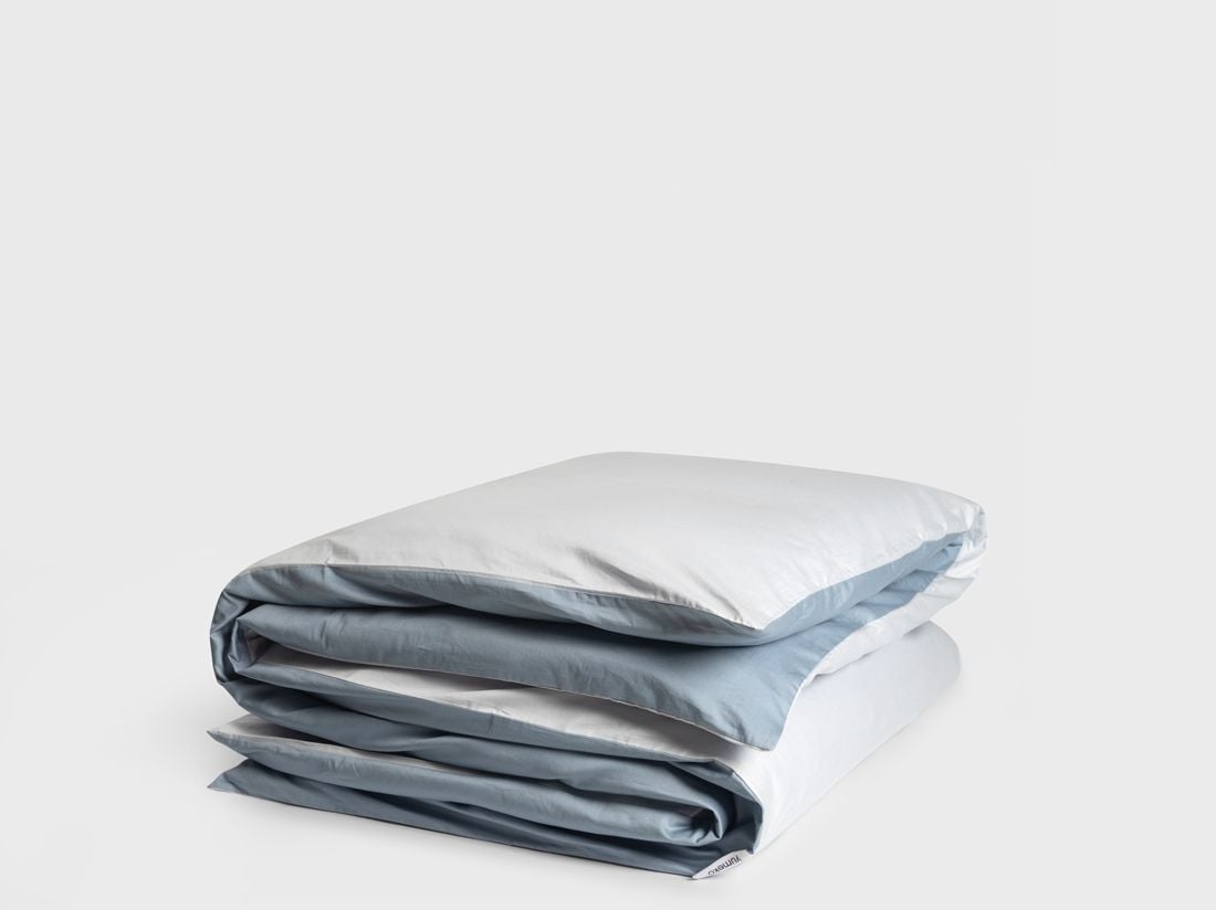 Housse de couette satin de coton double face bleu 200x200