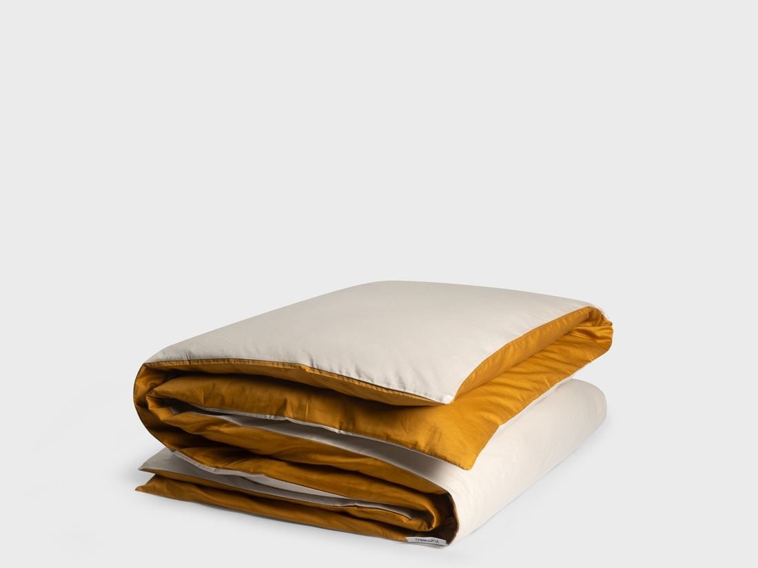 Housse de couette satin de coton double face sable/or 140x200