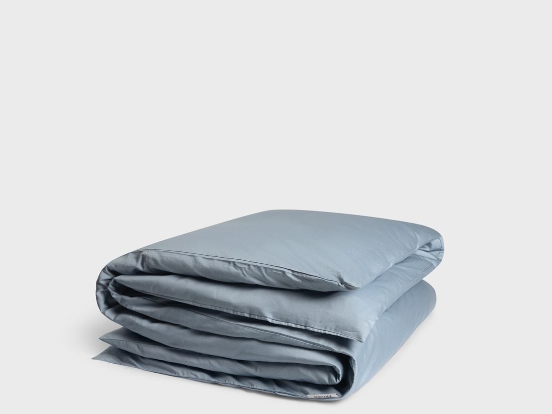Housse de couette satin de coton bleu délavé 260x240
