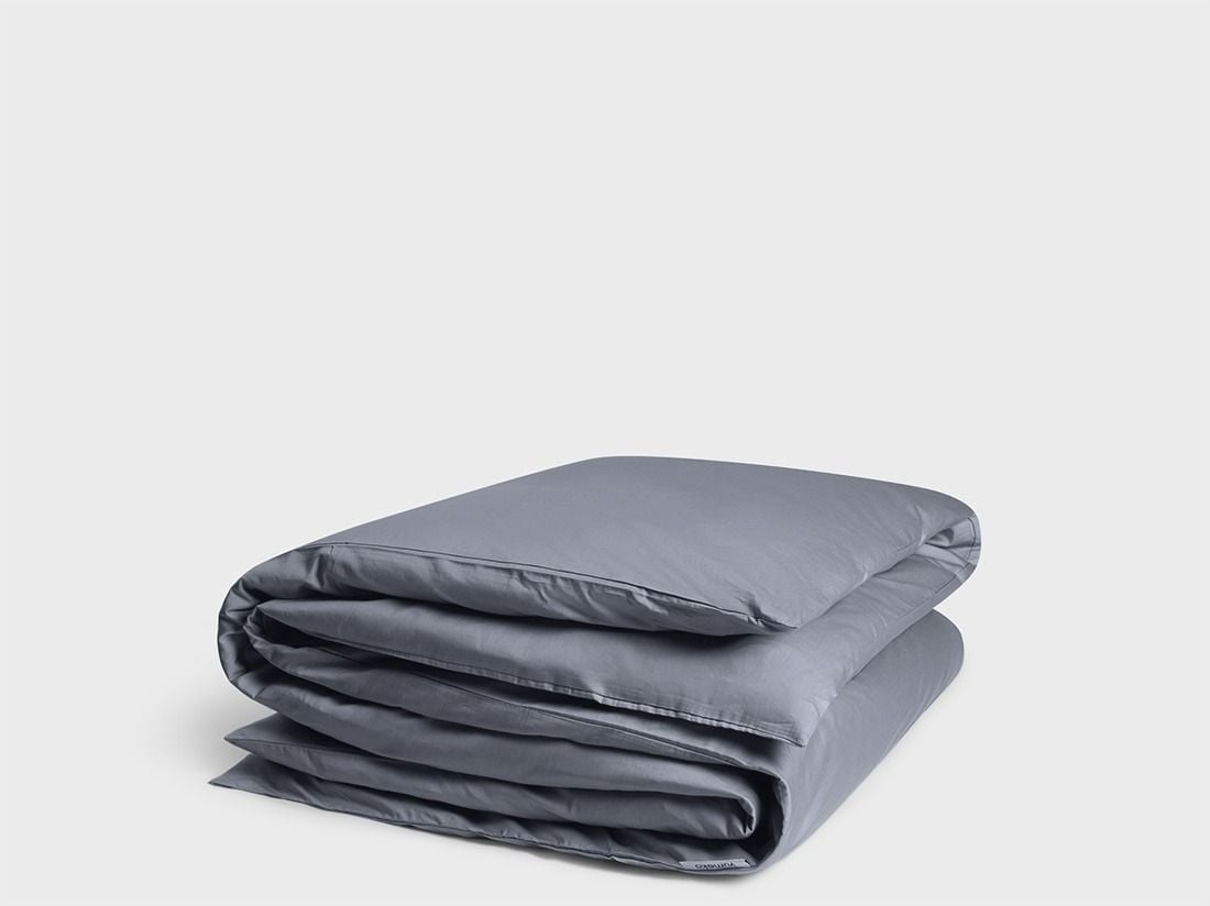 Housse de couette satin de coton bleu brumeux