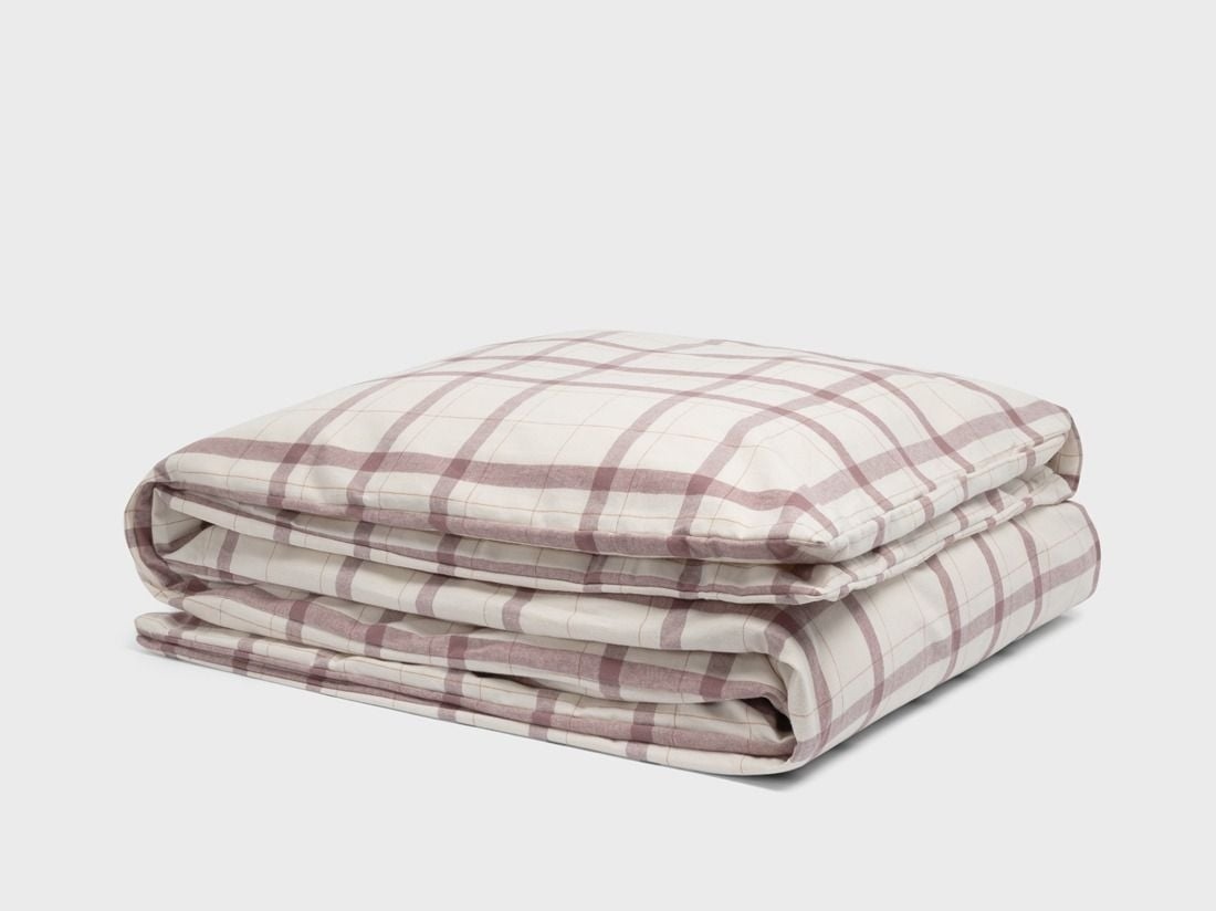 Housse de couette flanelle de coton damier mauve