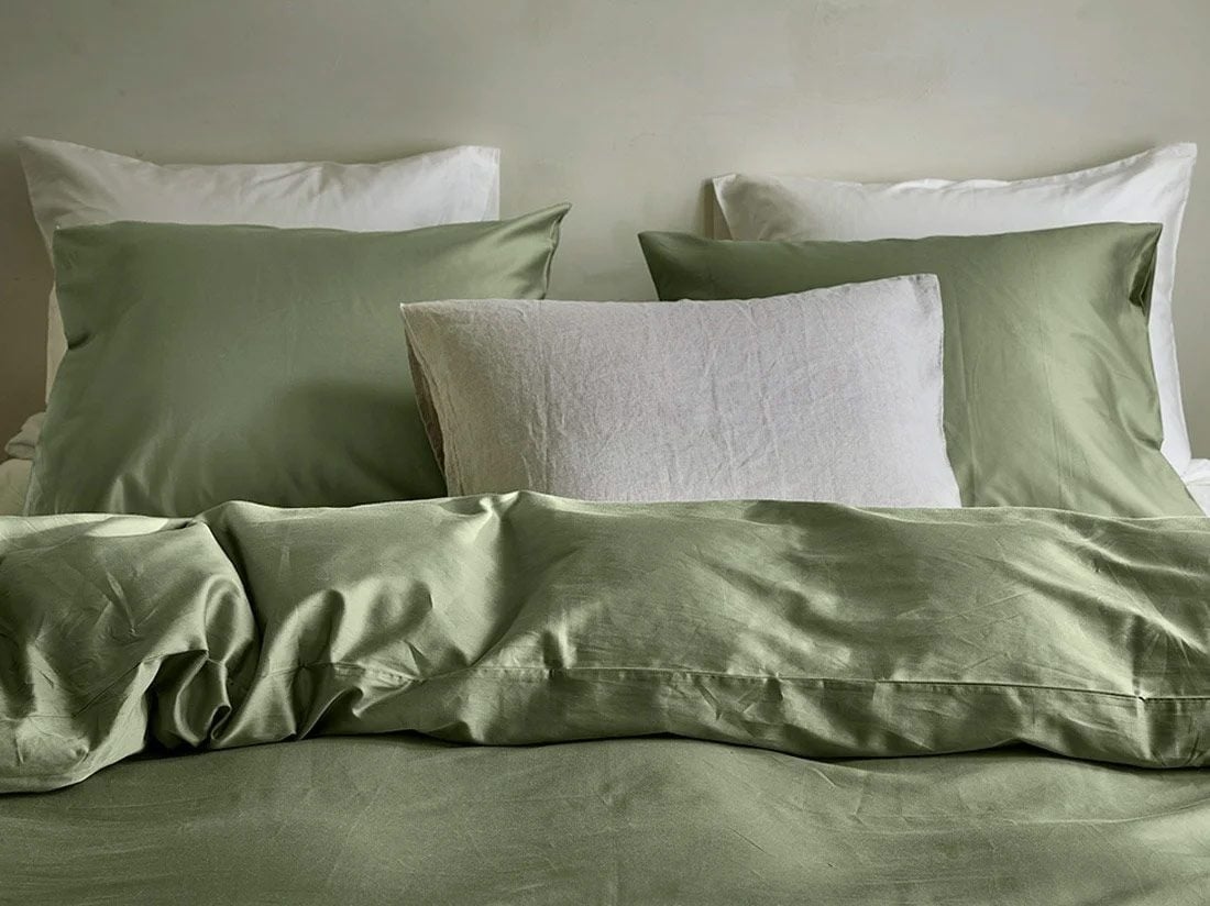 Housse de couette satin de coton vert olive moyen