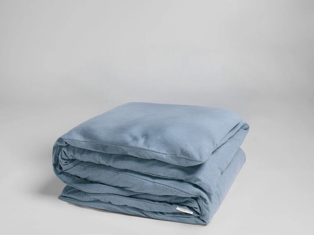 Housse de couette flanelle de coton bleu clair 140x200