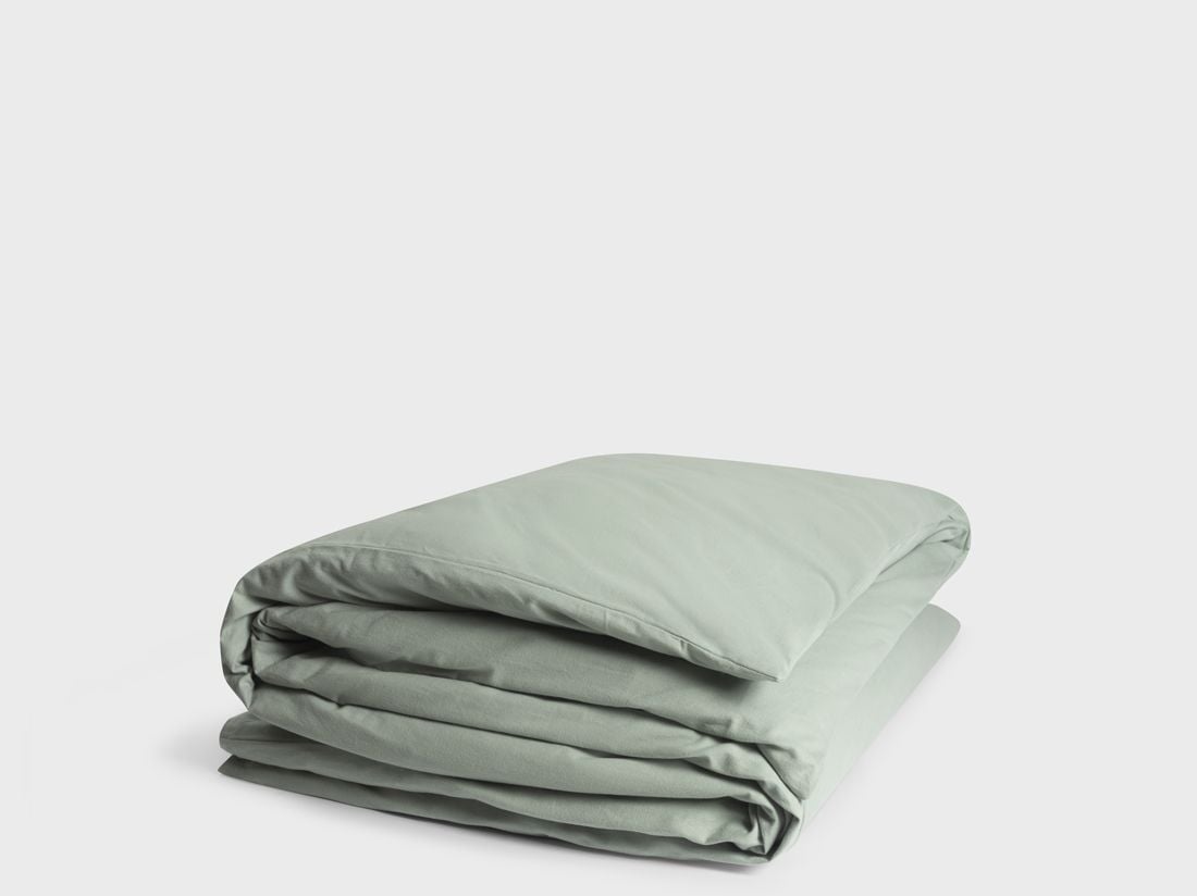 Housse de couette flanelle de coton vert pâle 140x200