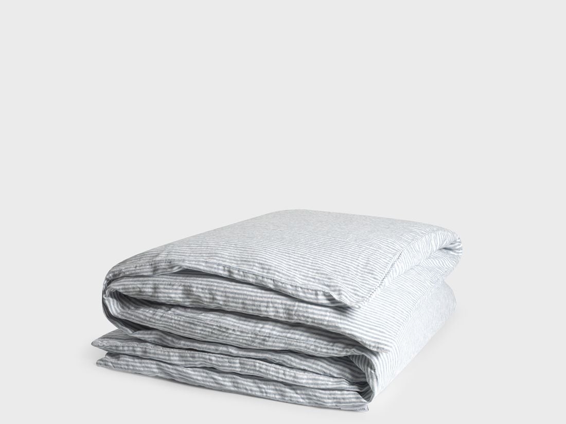 Housse de couette lin lavé à rayures bleues