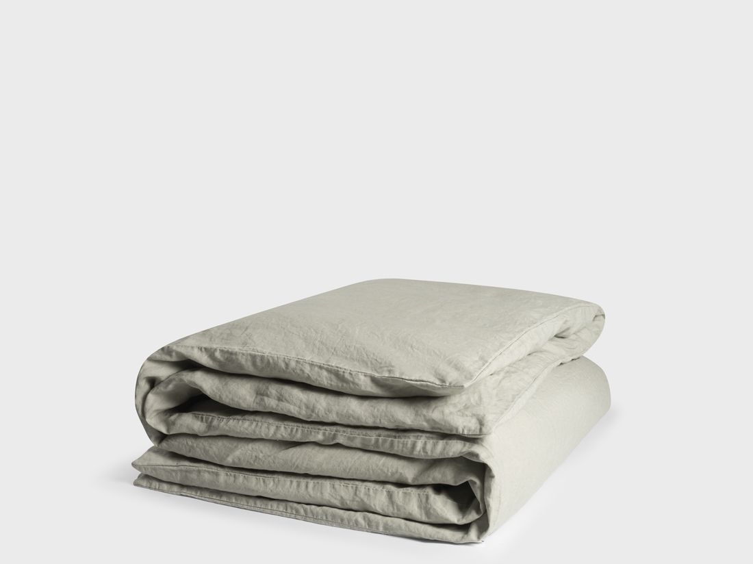 Housse de couette lin lavé vert brumeux