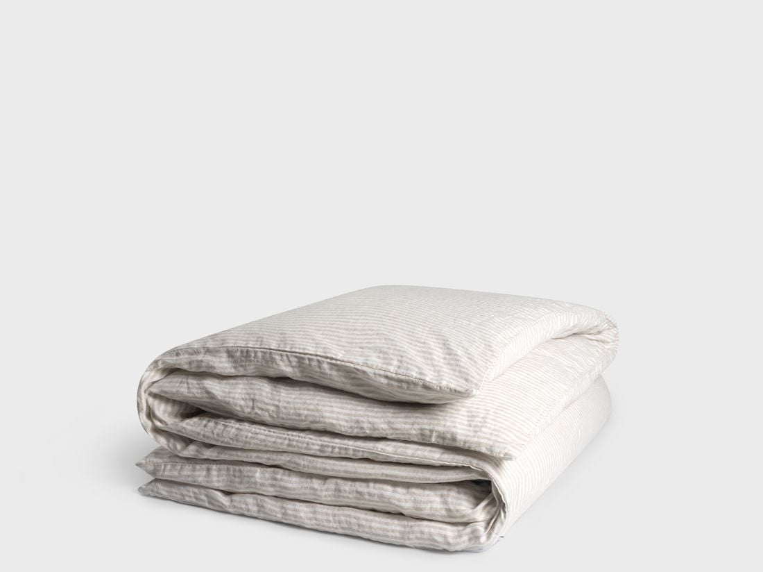 Housse de couette lin lavé à rayures naturelles