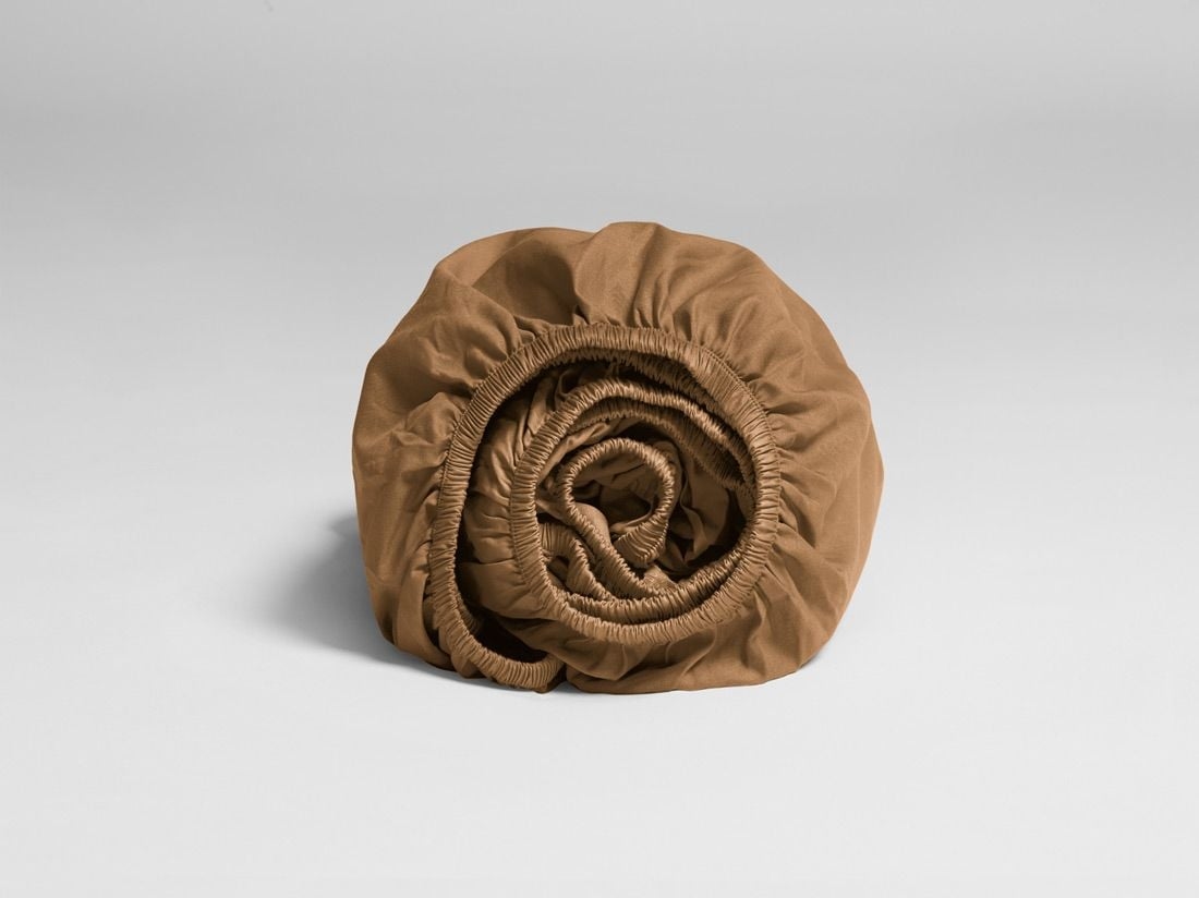 Drap-housse satin de coton caramel