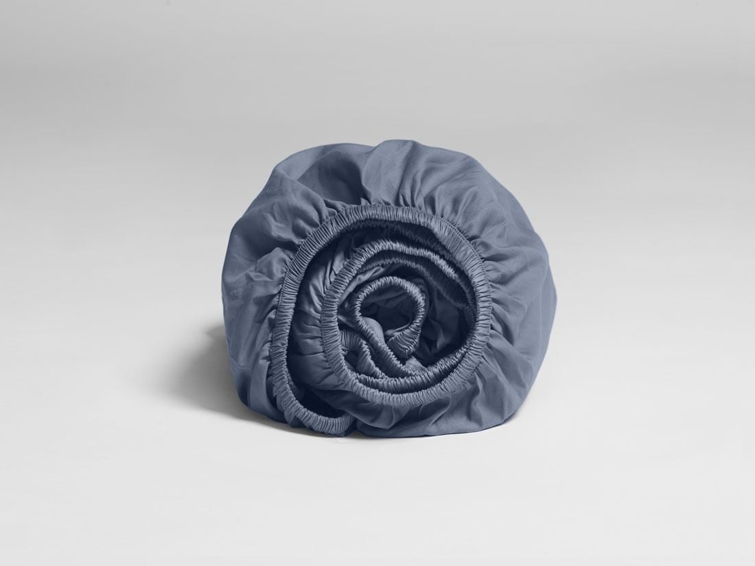 Drap-housse satin de coton bleu brumeux