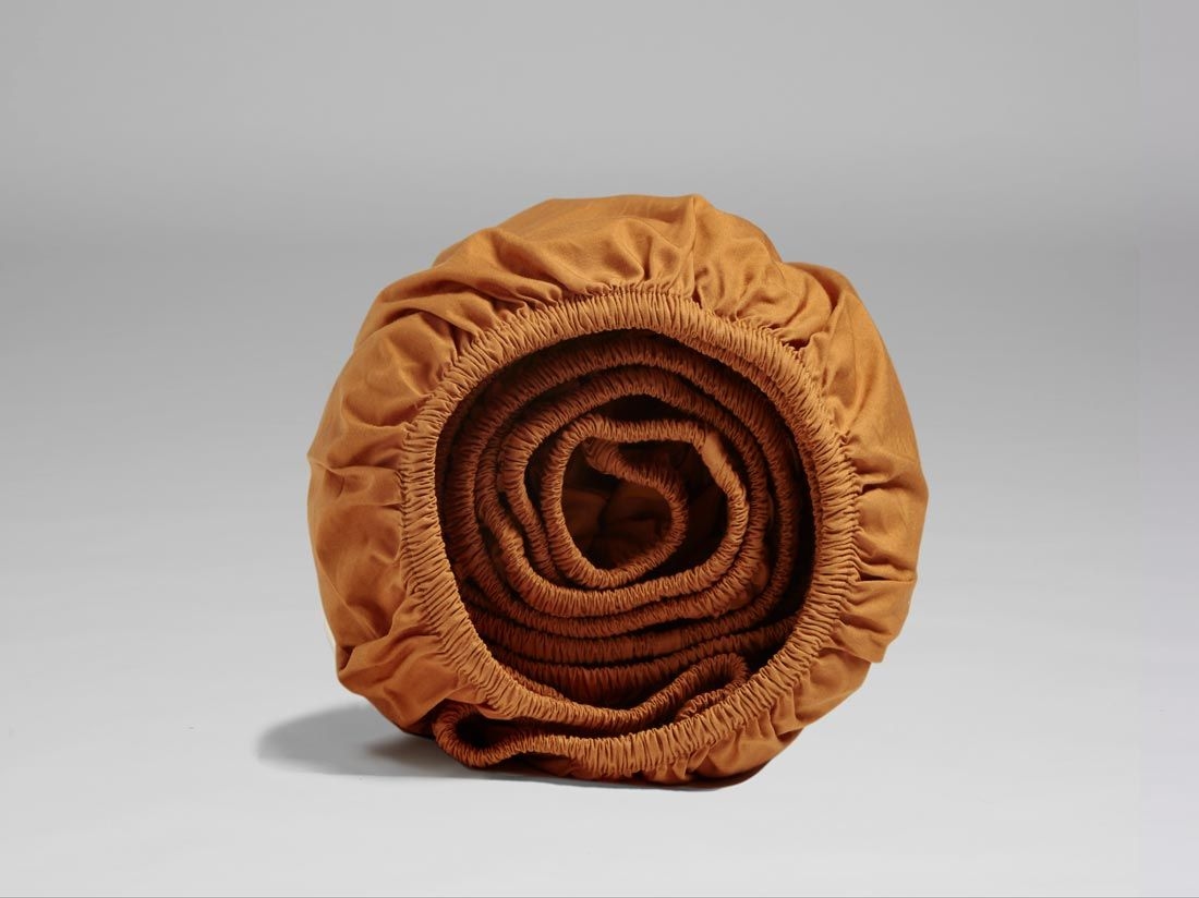 Drap-housse percale de coton jaune ocre