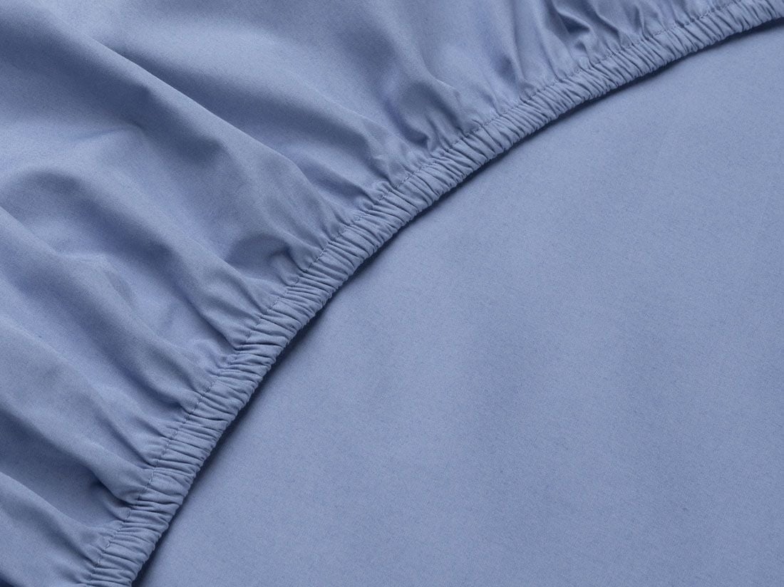Drap-housse percale de coton bleu serein