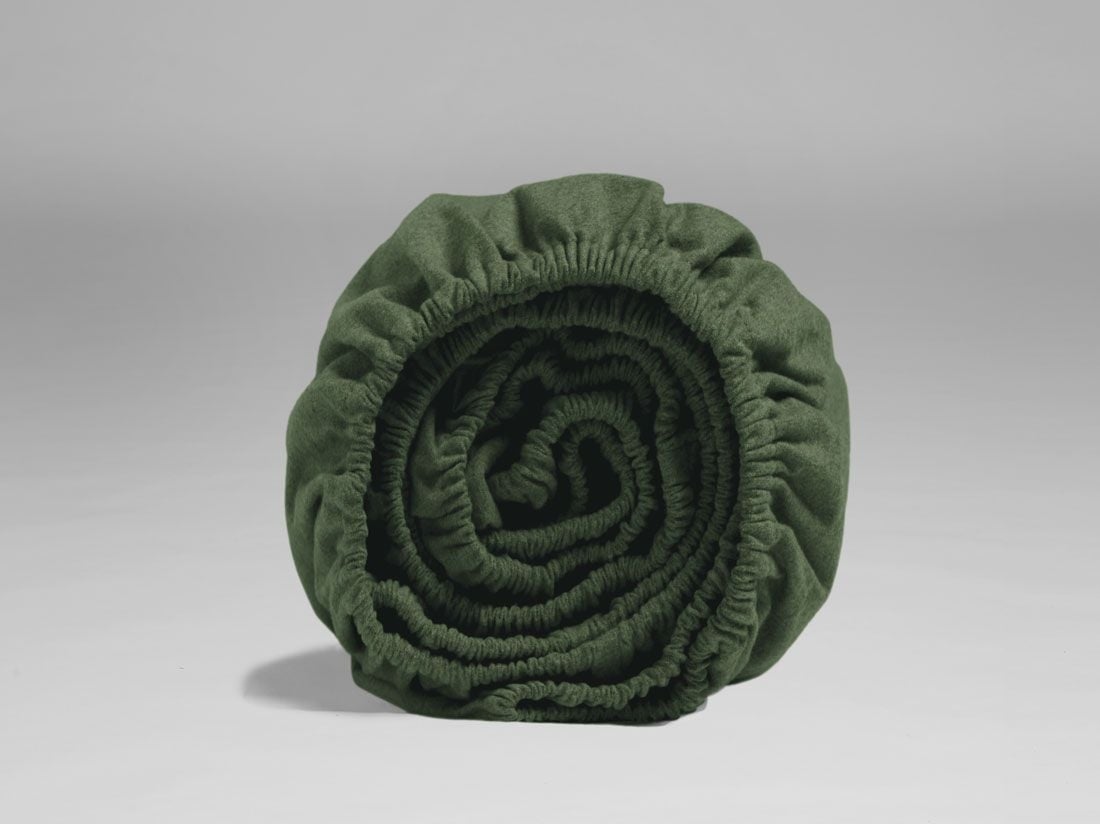Drap-housse flanelle de coton vert mousse