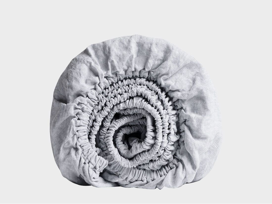 Drap-housse lin lavé bleu chambray 180x200x30