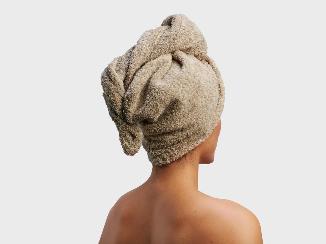 Serviette cheveux éponge taupe chaud