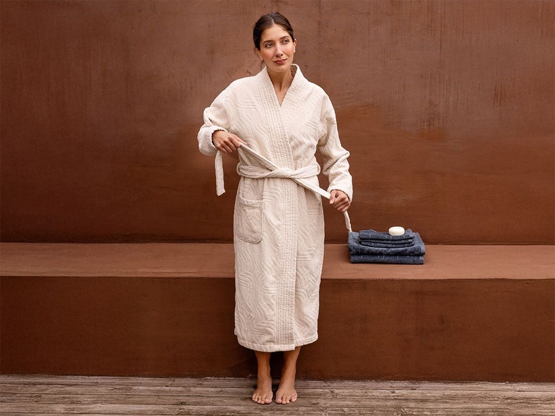 Peignoir en velours sable fin