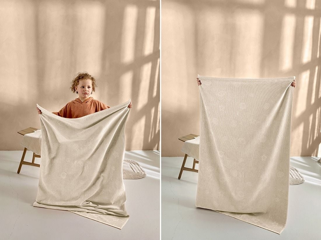 Drap de plage velours coquillage sable fin 86x140