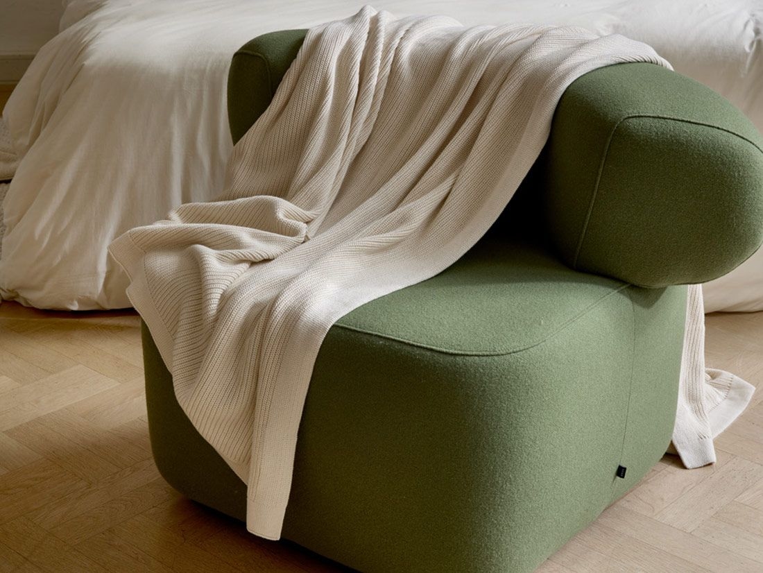 Couverture en coton côtelé blanc chaud 150x210