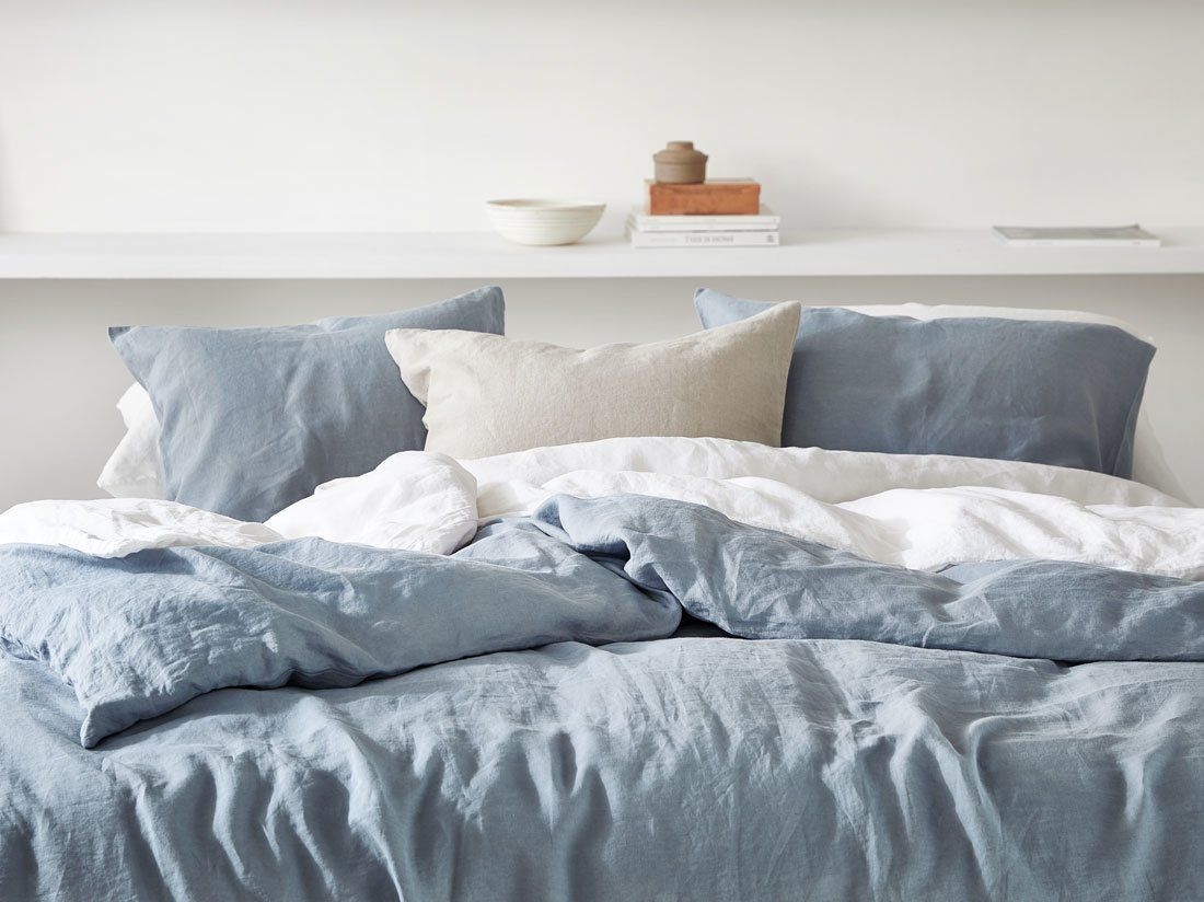 Taie d'oreiller lin lavé bleu crépuscule