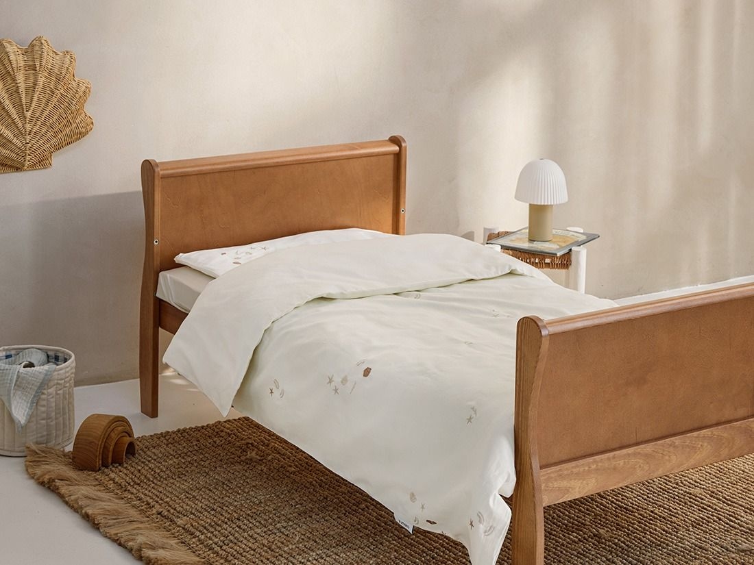 Housse de couette enfant satin de coton coquillage blanc chaud