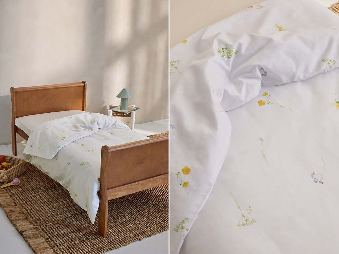 Housse de couette enfant satin de coton fleurs sauvages