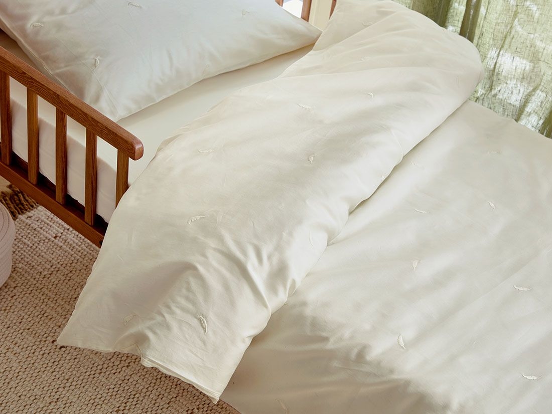 Housse de couette enfant satin de coton plume blanc chaud