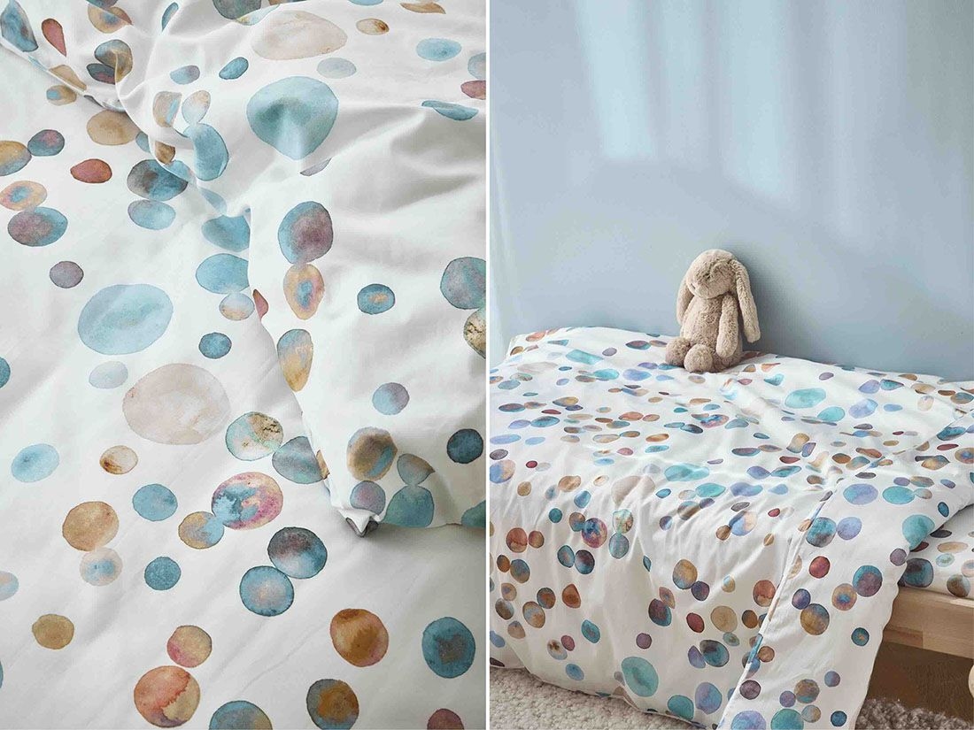 Housse de couette enfant satin de coton touches d’aquarelle multicolore