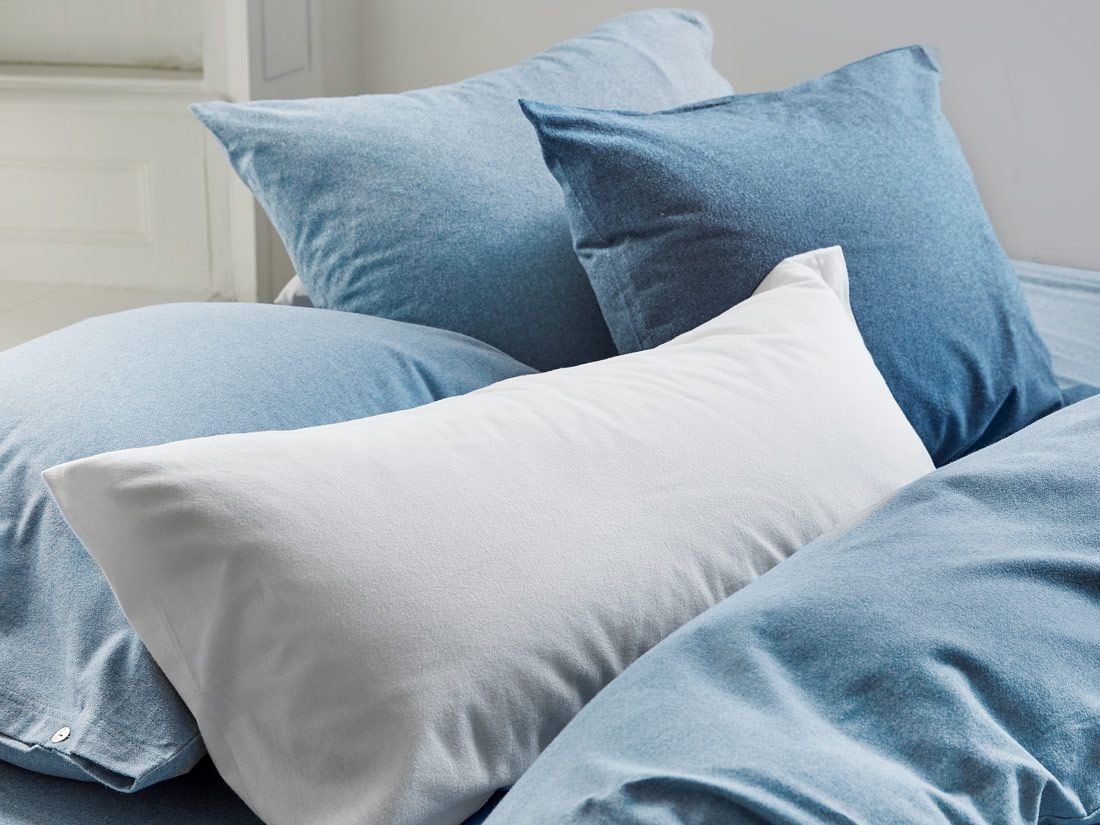 Taie d'oreiller flanelle de coton bleu clair