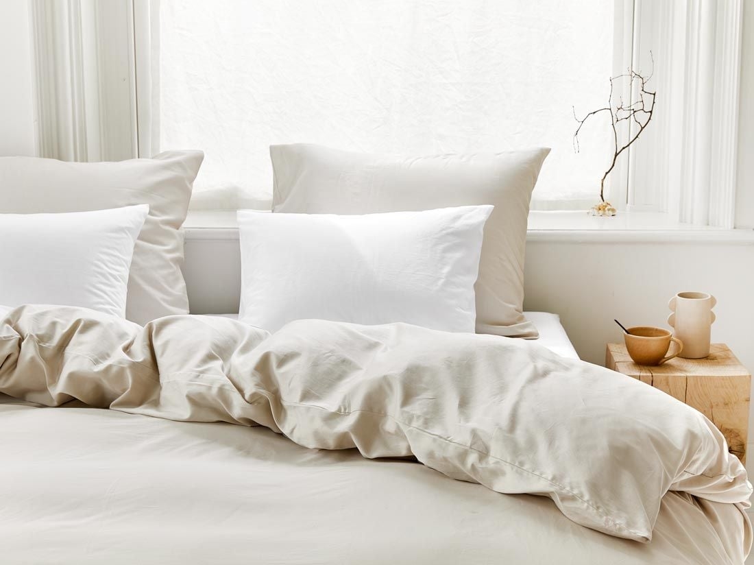 Housse de couette satin de coton gris sable