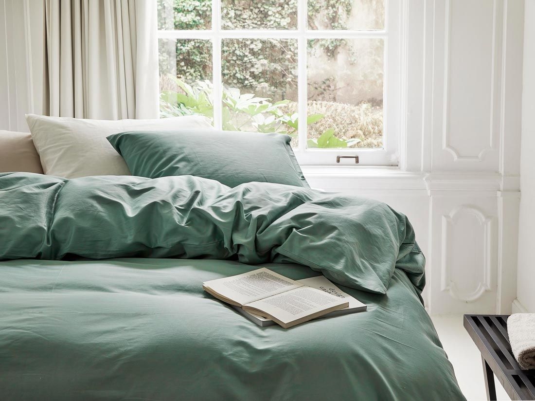 Housse de couette satin de coton vert d'eau