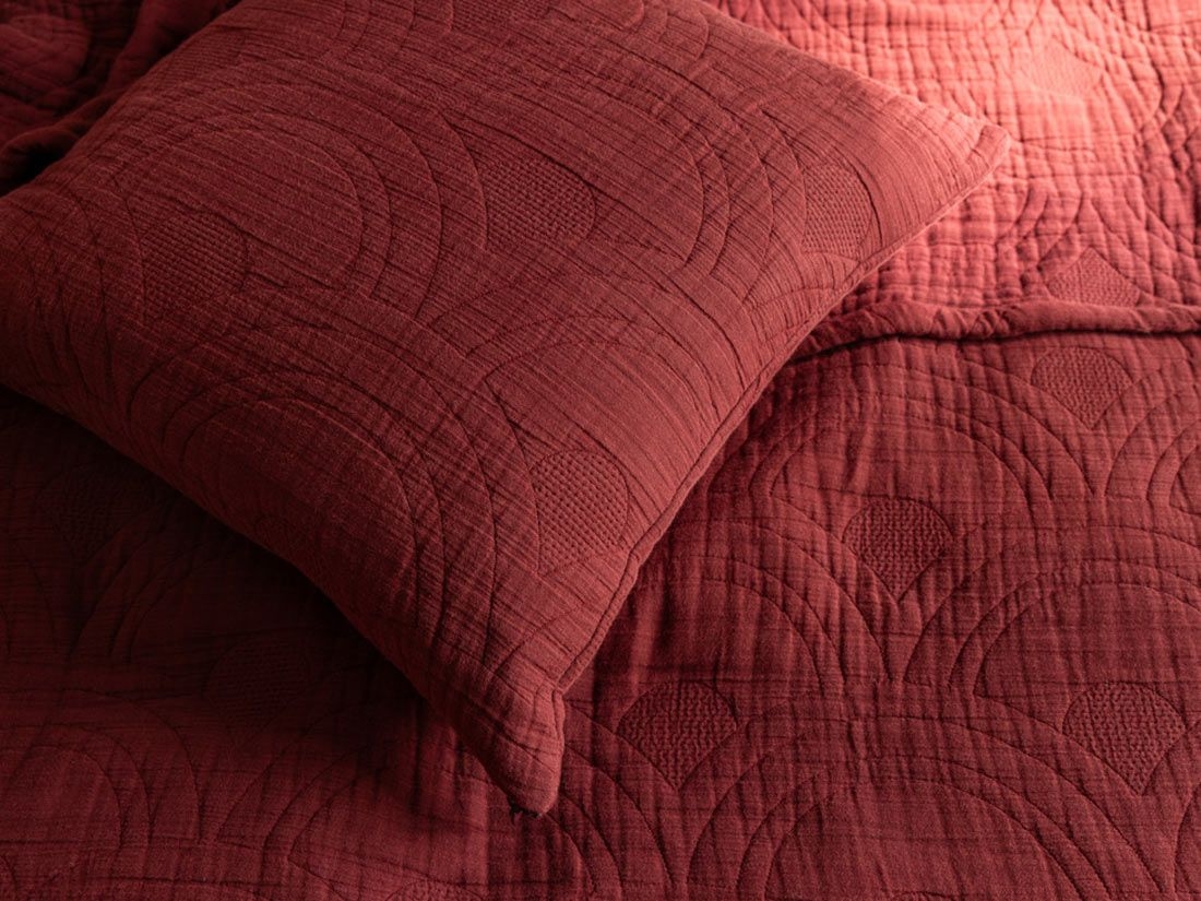 Coussin décoratif arc bordeaux - mousseline de coton