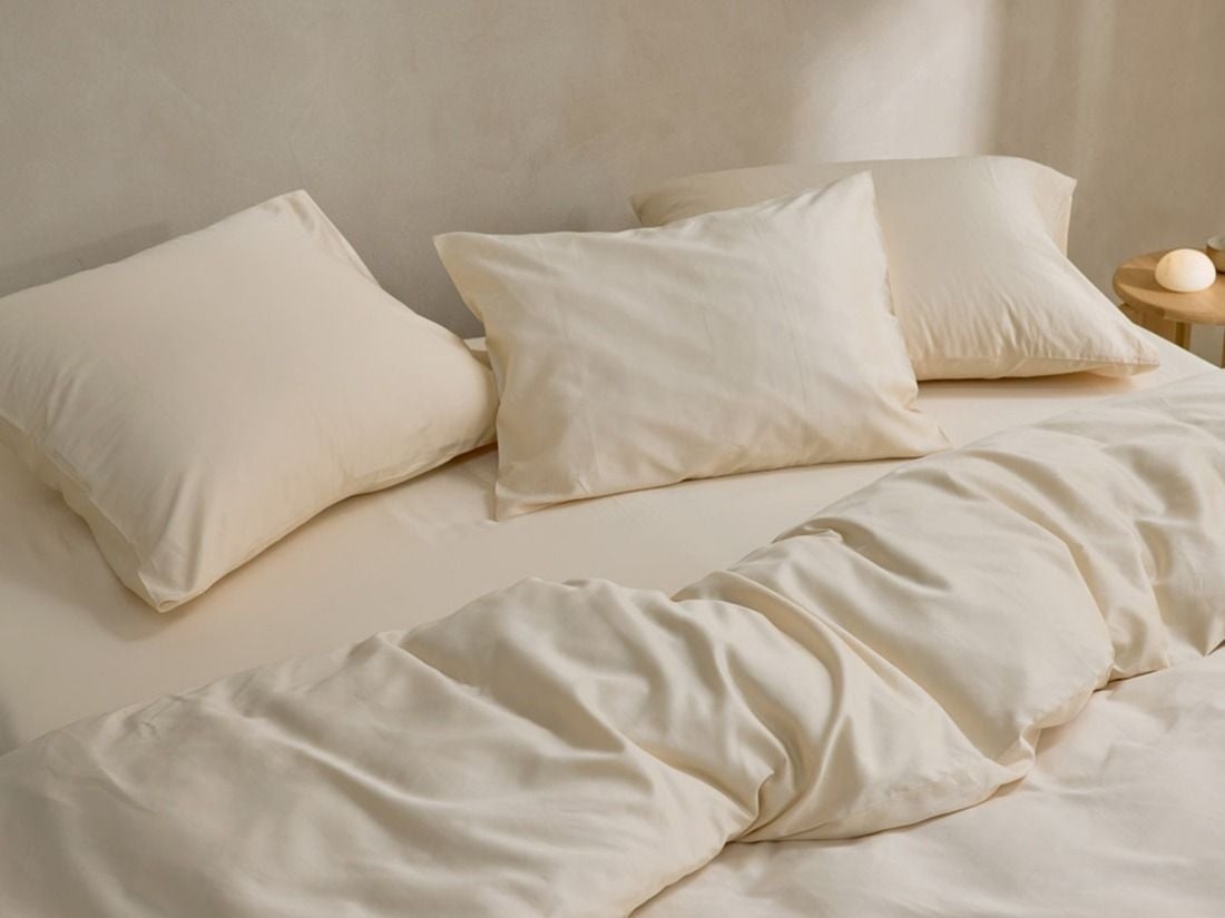 Parure de lit satin de coton lait d’amande