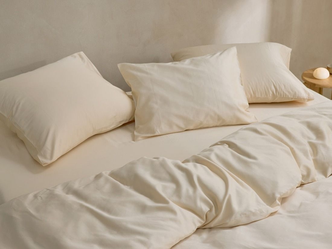 Parure de lit satin de coton lait d’amande