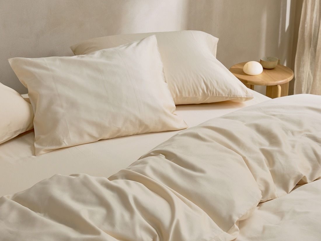 Housse de couette satin de coton lait d’amande