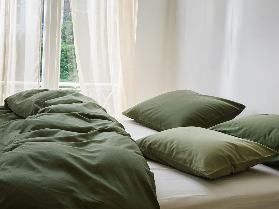 Housse de couette satin de coton vert olive foncé