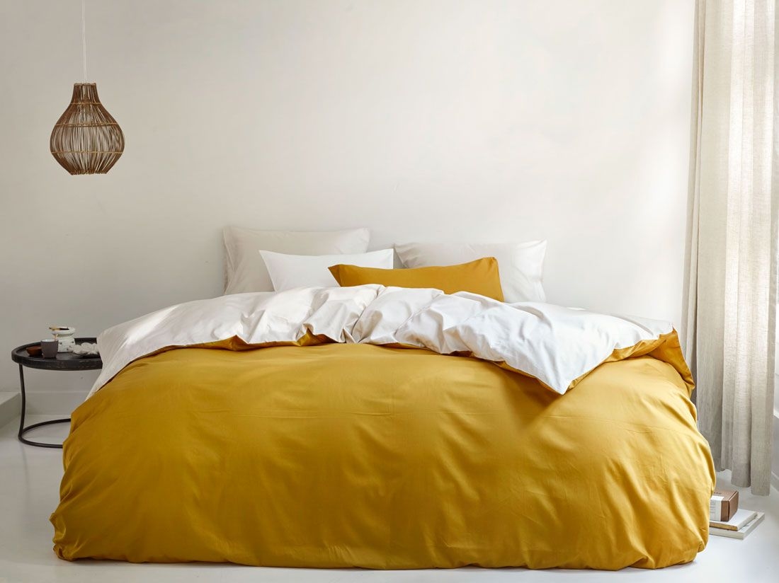 Parure de lit satin de coton double face sable/or