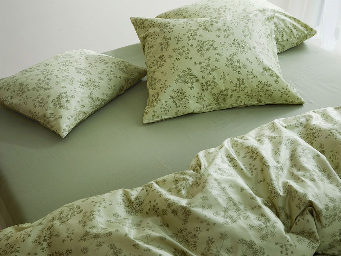 Taie d'oreiller satin de coton fleur verte