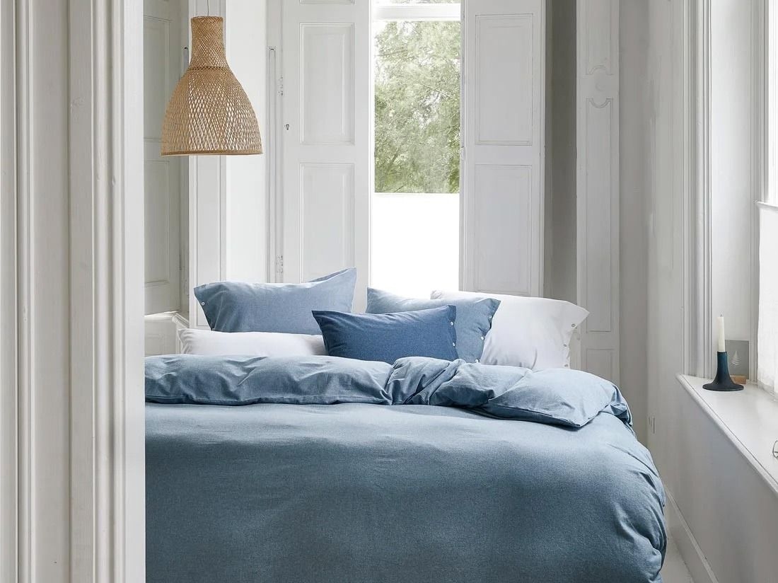 Housse de couette flanelle de coton bleu clair 240x220